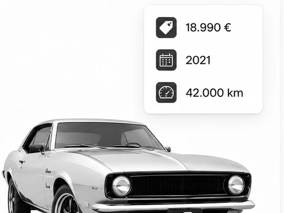 Precio, año y kilometraje sobre la foto